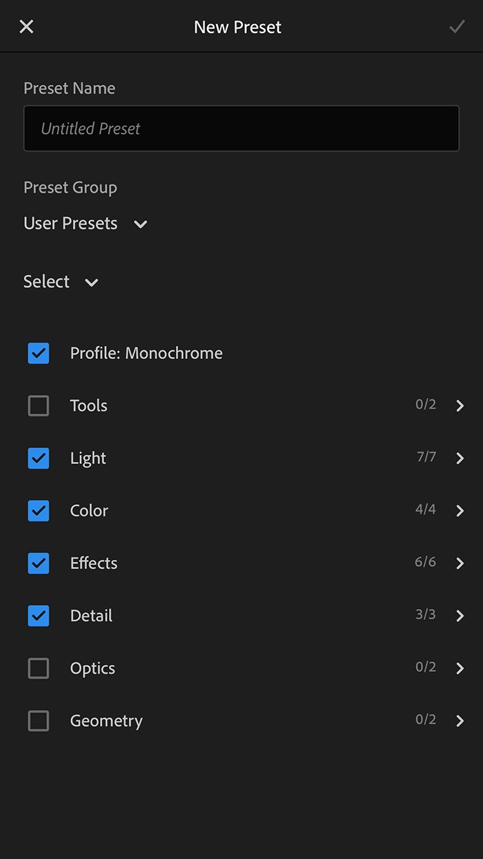 How to name, organise and select settings for new presets 