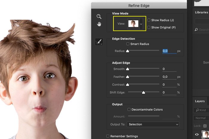 A screenshot showing how to Photoshop hair using refine edge tool 