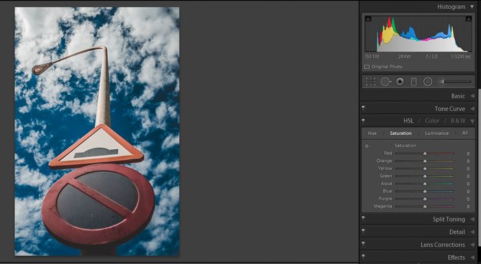 Screenshot of editing a photo in Lightroom