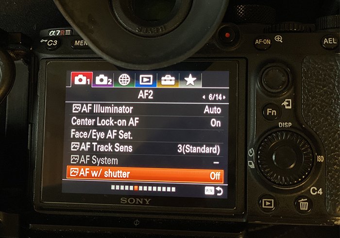 Close-up photo of camera settings menu