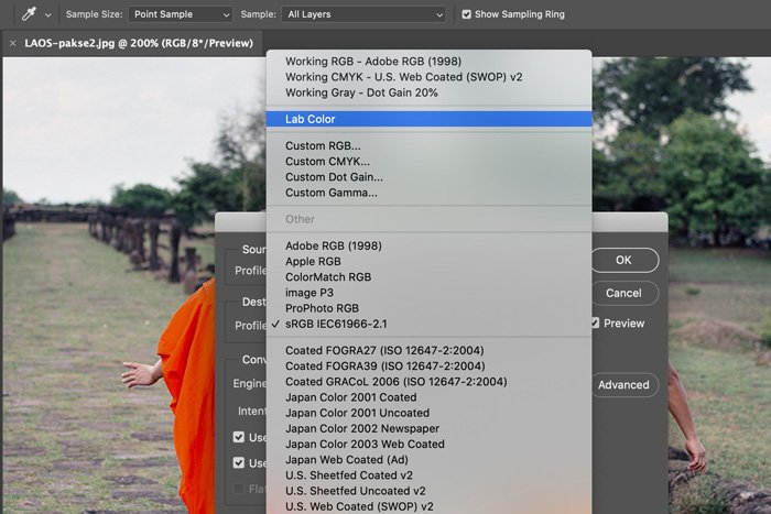 a screenshot showing how to set Lab Color in Photoshop