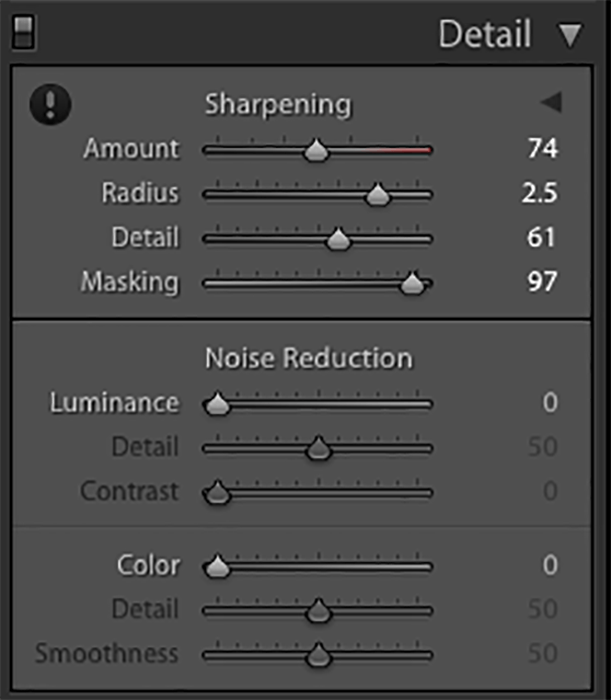 Screenshot of Lightroom detail adjustments