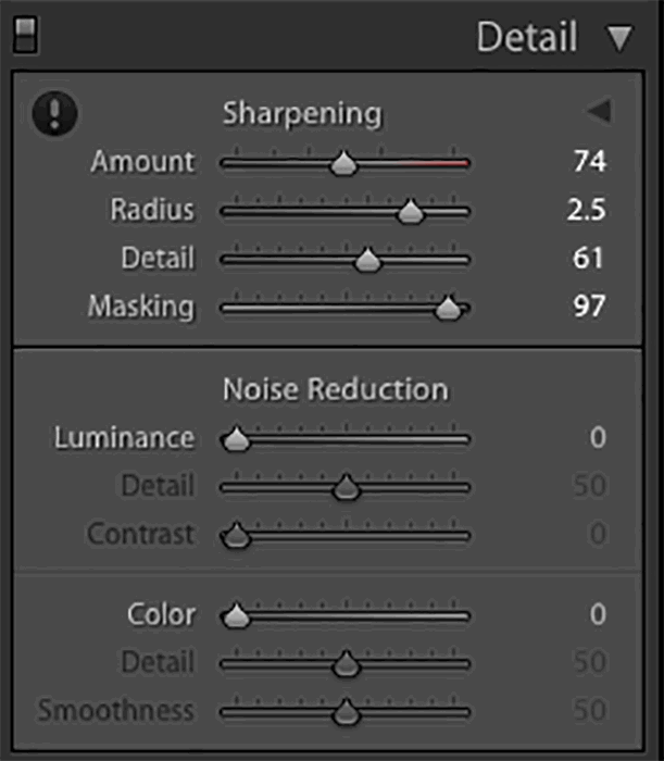 Screenshot of Lightroom detail adjustments