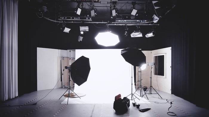 Large photography studio with dierent types of lighting equipment