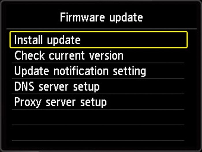Screenshot of firmware update