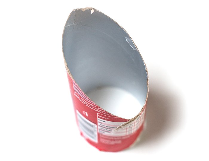 A paper tube cut to make part of a DIY flash diffuser