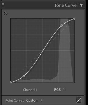 A screenshot of using the tone curve tool in Lightroom