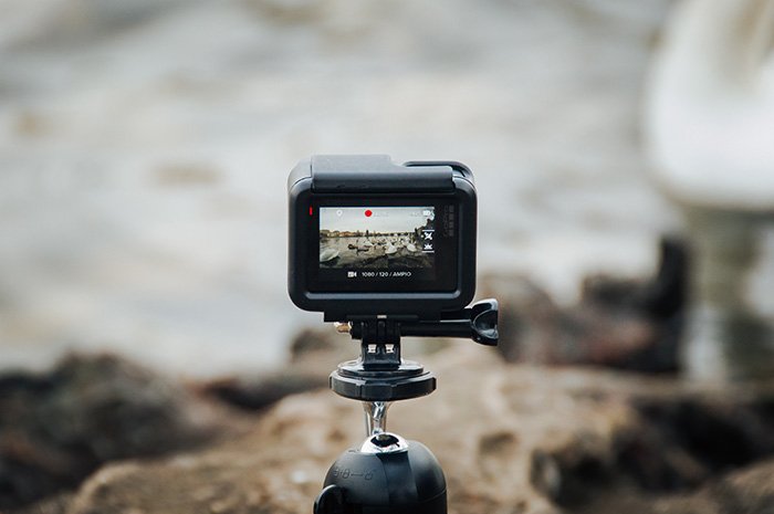 A GoPro set-up on a tripod for time-lapse photography
