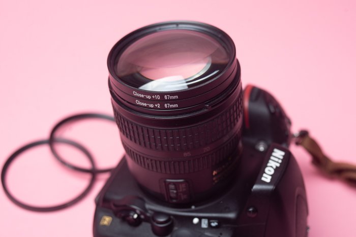 Photo of a Nikon camera with macro filters