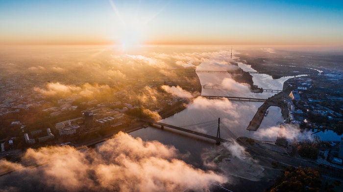 drone shot from above a river