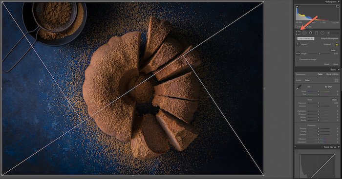 Screenshot of Triangle overlay on a baking image in Lightroom Classic