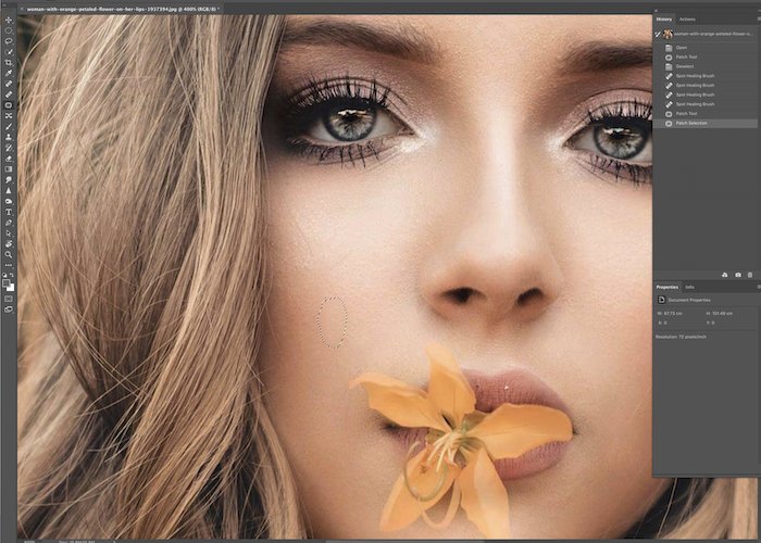 A screenshot of using the patch tool to edit fashion photos in Photoshop