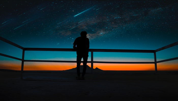 Silhouette of a person against the night sky 