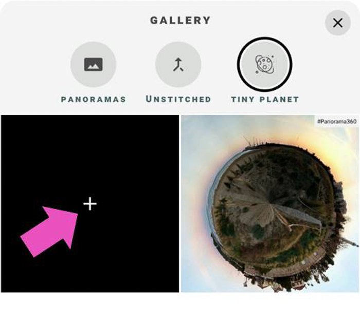 A screenshot of making Tiny Planets photo using P360 app