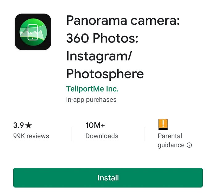Screenshot of Panorama camera app for 360 photos 