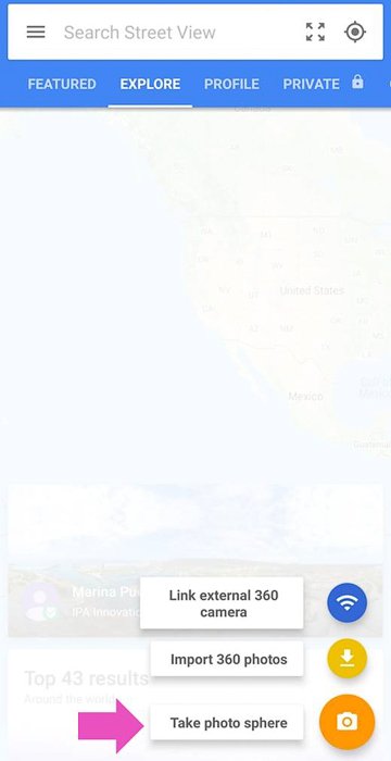 Screenshot of Google Street View spherical 360 photo app