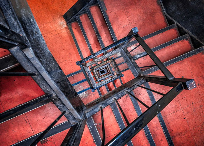 Birdseye view of a spiral staircase