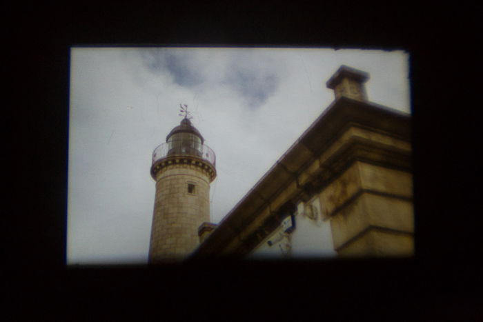 a projection of a building made with a projector for phone.