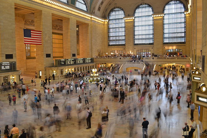 Interior of a crowded public building