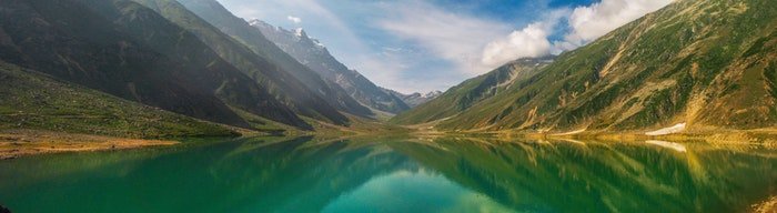 Panoramic image of a lake and mountains