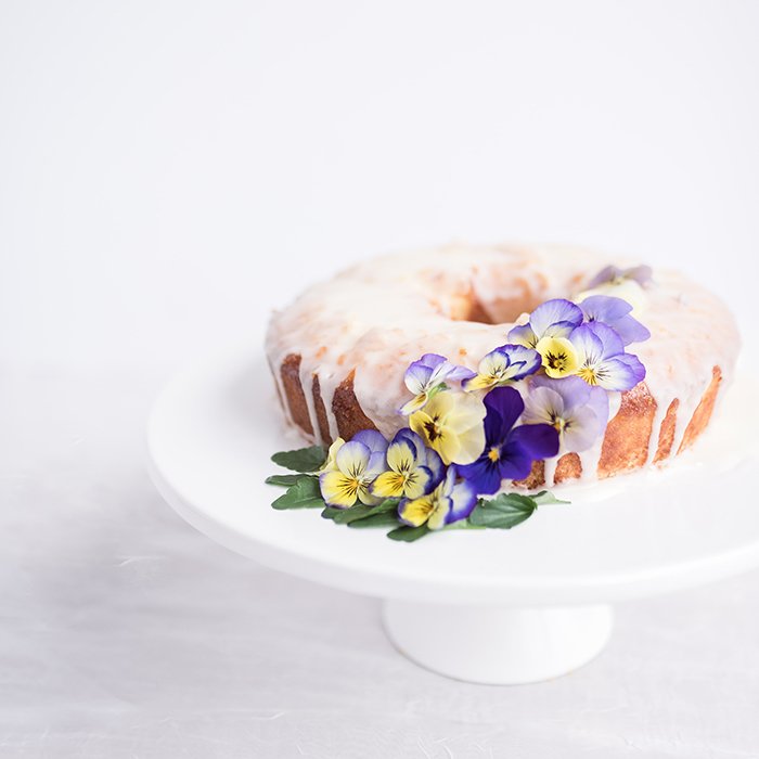 A bright and airy product shot of a cake