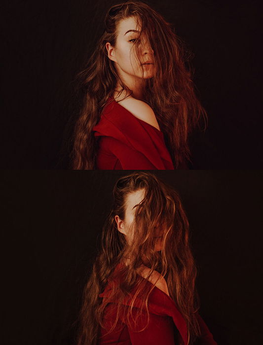 Diptych portrait photography of a female model