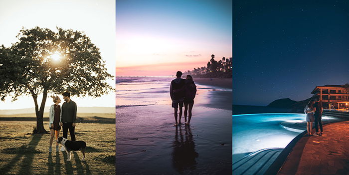 A triptych portrait of different photoshoot for couples ideas