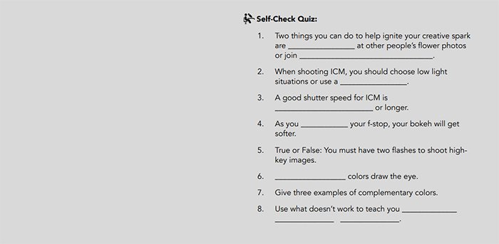 Self-check quiz from Photzy's Fabulous Flowers ebook