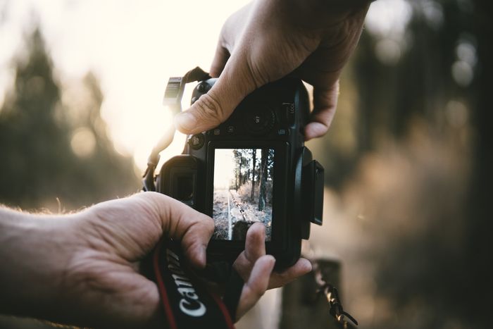 close-up photo of a camera's LCD screen