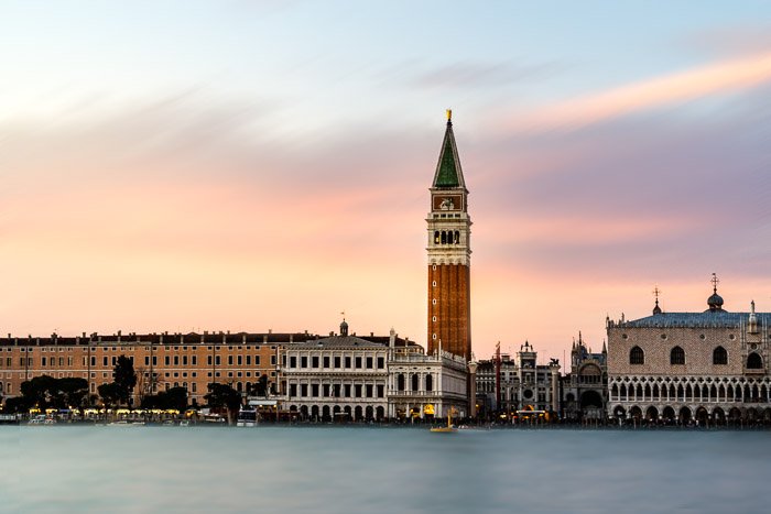 Venice, Italy at sunset. Long exposure look created blending layers in Photoshop.