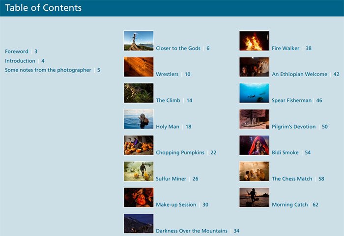 Screenshot from Photzy's 'Powerful Imagery' eBook table of contents