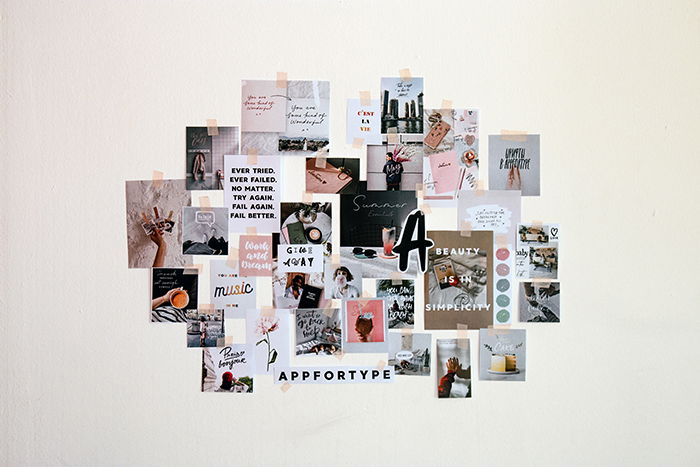 A photo collage on the wall