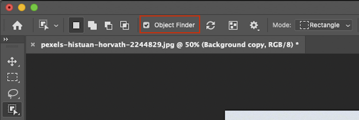 Object Finder tool highlighted in Photoshop's top menu bar