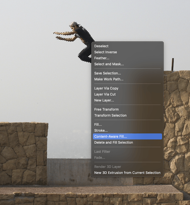 Screenshot of the Content-Aware Fill option in a Photoshop menu