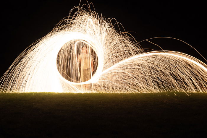 steel wool photography on a field