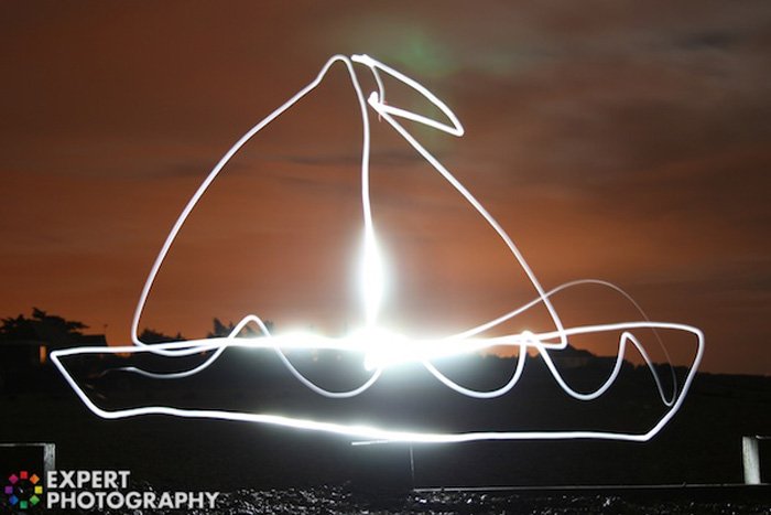 A light graffiti sail boat