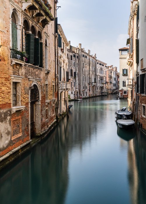 Long exposure image of a canal in Venice, Italy. 