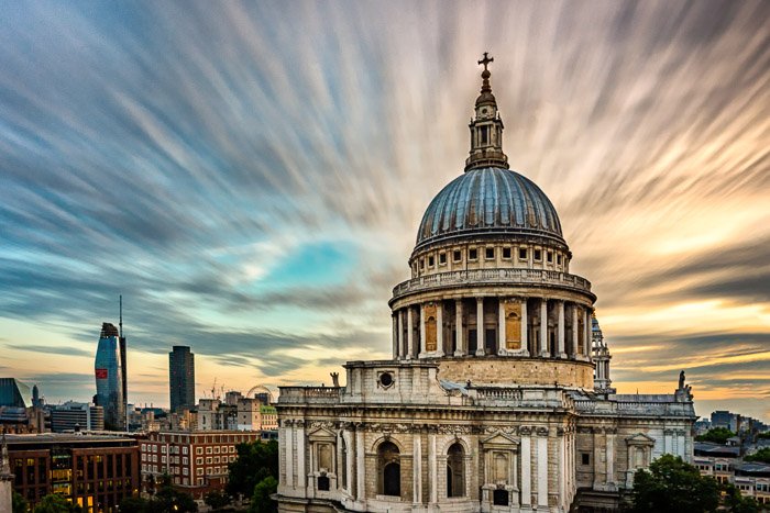 Long exposure of St. Paul’s Cathedral in London. 