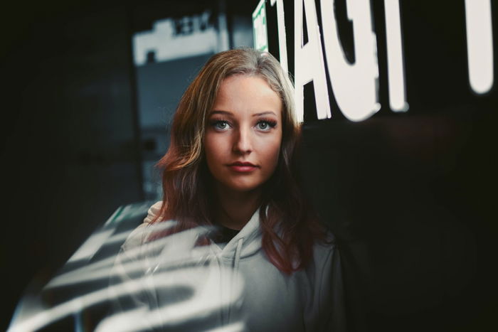 night portrait of a female model