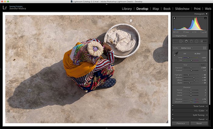 Screenshot of editing a travel portrait in Lightroom with auto function