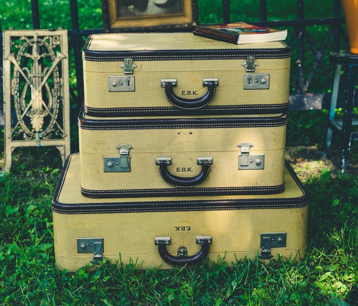 Three suitcases on the grass