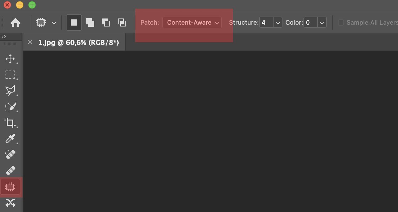 Screenshot of Patch tool in Photoshop.