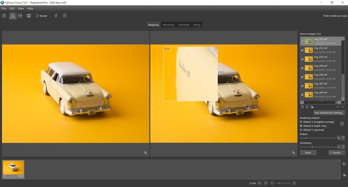 A screenshot of focus stacking in Helicon Focus