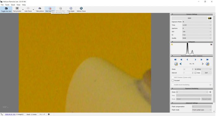 Una captura de pantalla del apilamiento de enfoque en Helicon Soft