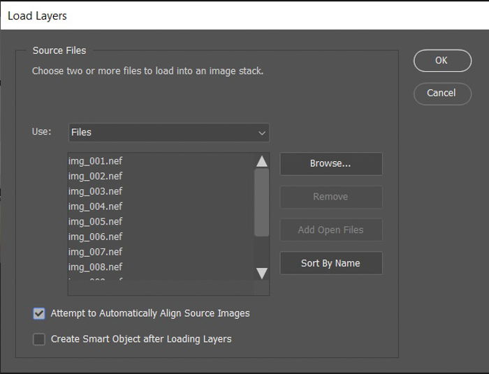 A screenshot of loading layers in Photoshop