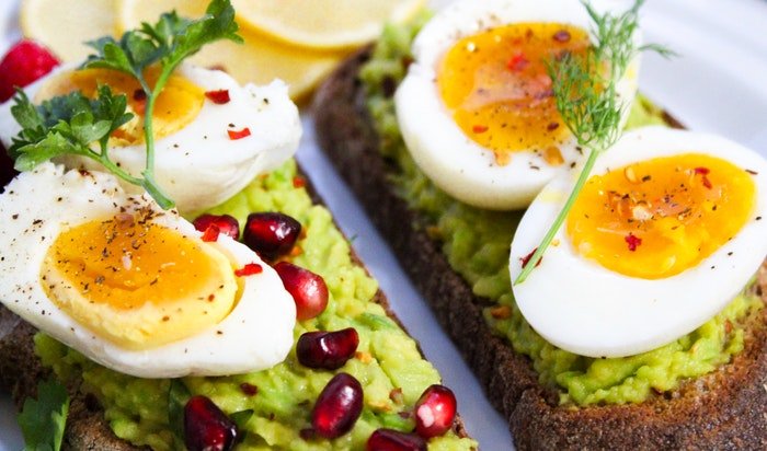 Delicious shot of eggs, pomegranate and avocado on toast