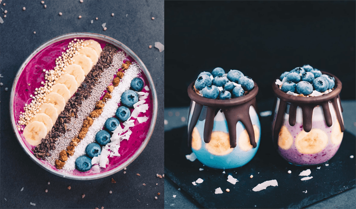 A diptych of delicious fruit smoothie bowls