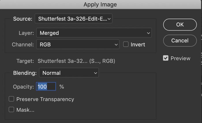 Screenshot of default Apply Image dialog box in Photoshop