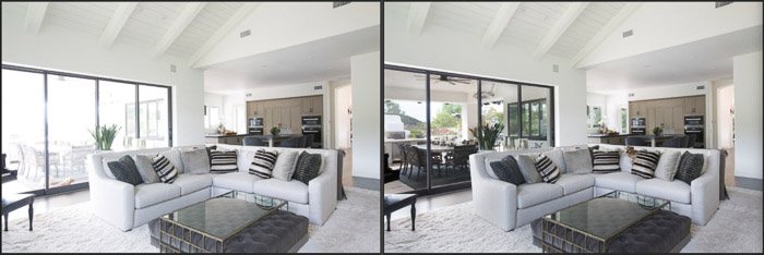 Diptych interior photography before and after HDR editing