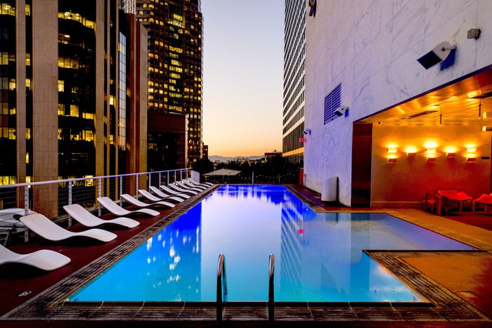 A swimming pool of a lavish hotel